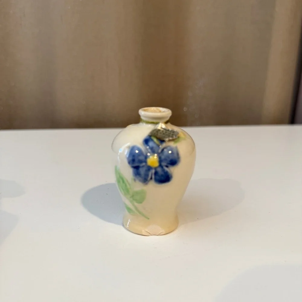 Lancaster Sandland England Miniature Hand Painted Blue Floral Ceramic Bud Vase
